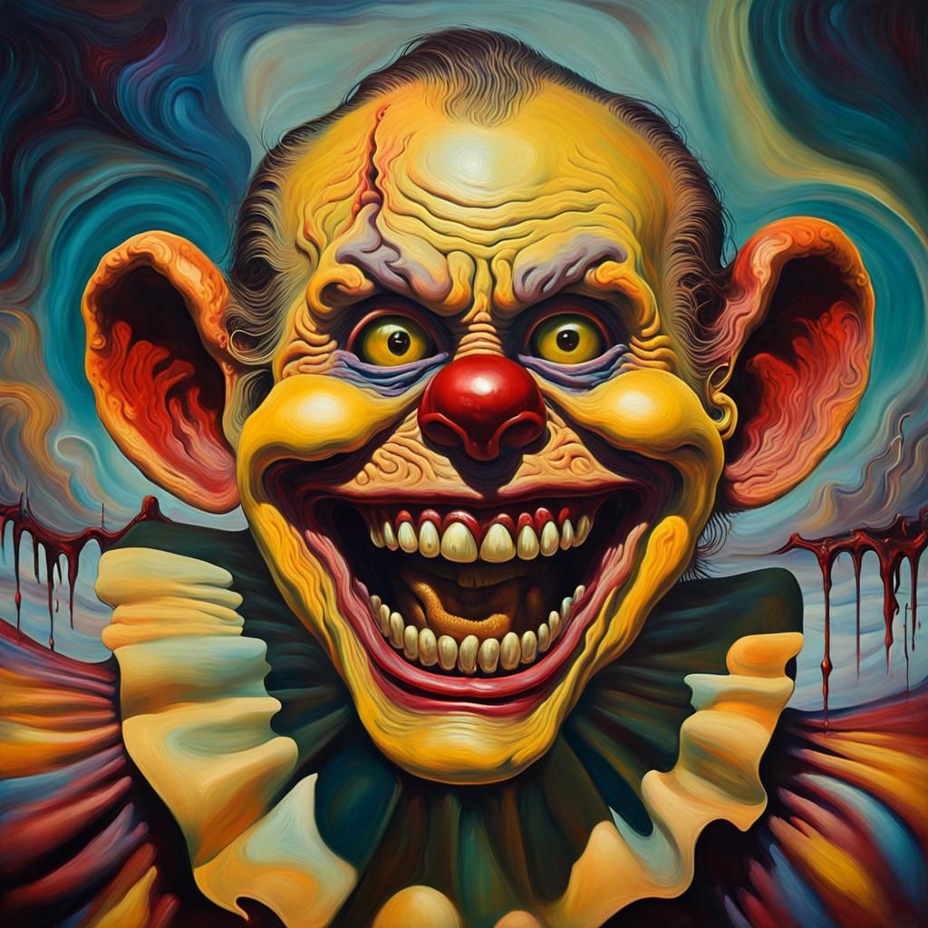 Surreal Zombie Monkey Clown Nixon in Melting Oil