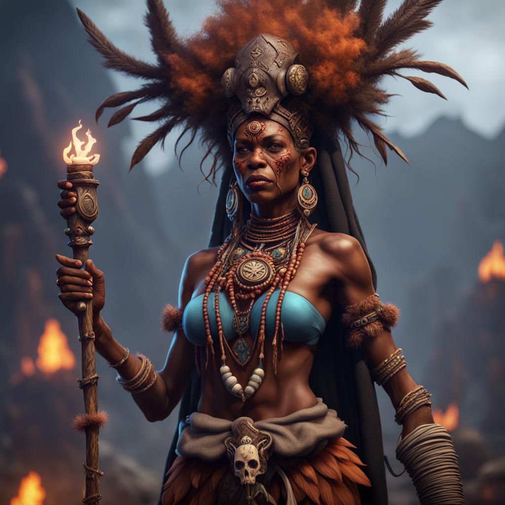 Detailed Female Witch Doctor in Fantasy Art