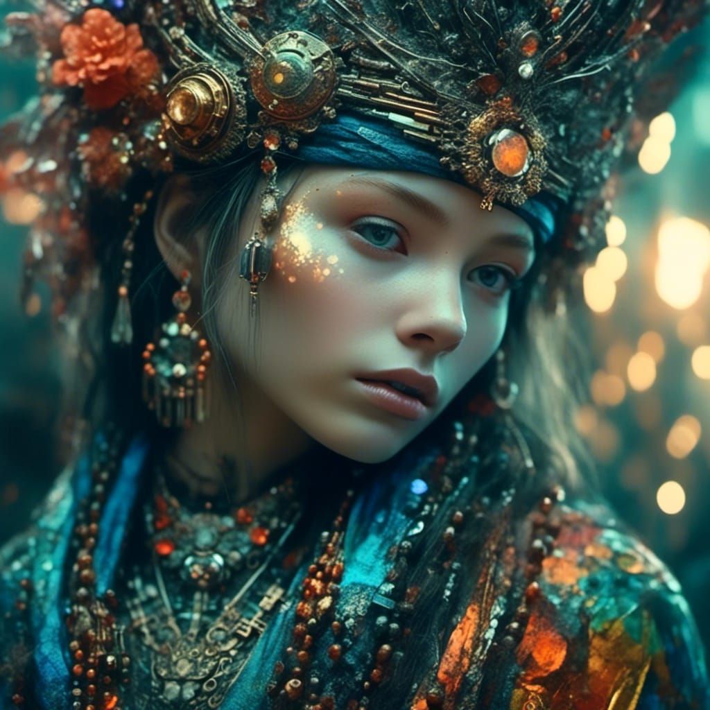 Woman in Futuristic Jewelry: Hyperrealistic Digital Portrait