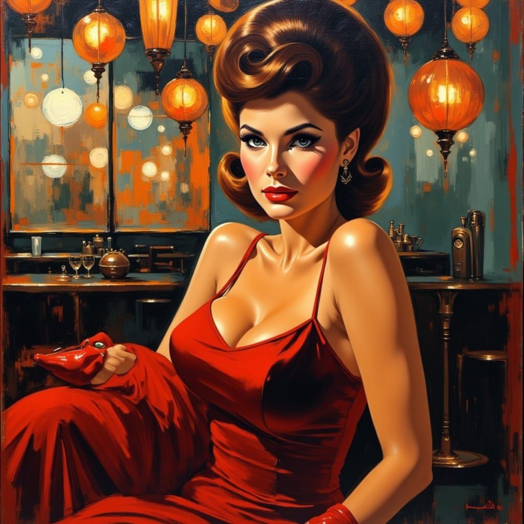 Vintage Pin-Up Woman in Retro Diner Setting