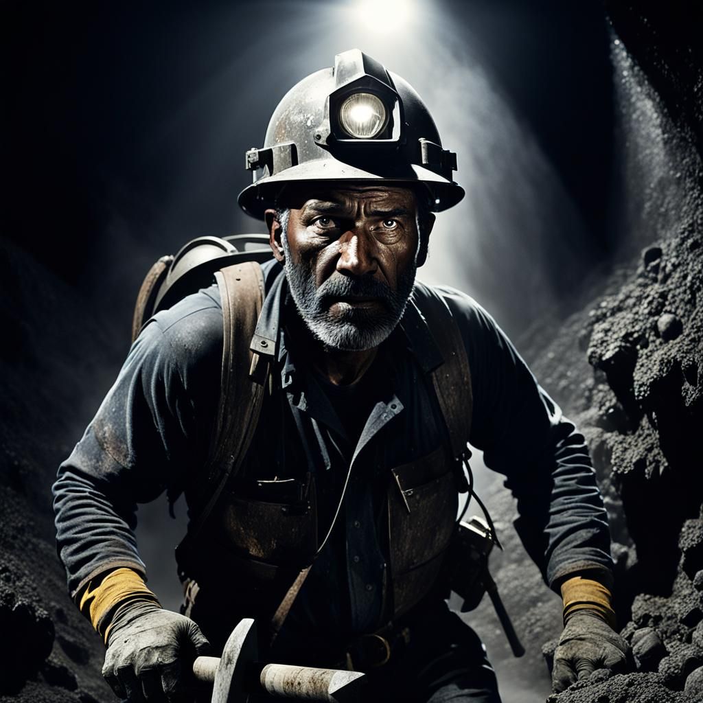 Soot-Covered Miner Emerges from Dark Coal Mine