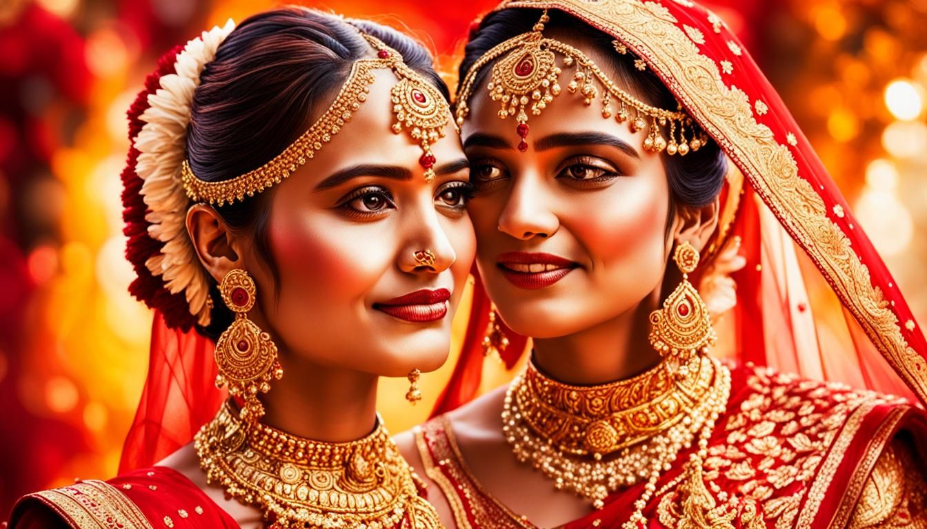 Vivid Red and Gold Indian Wedding Scene