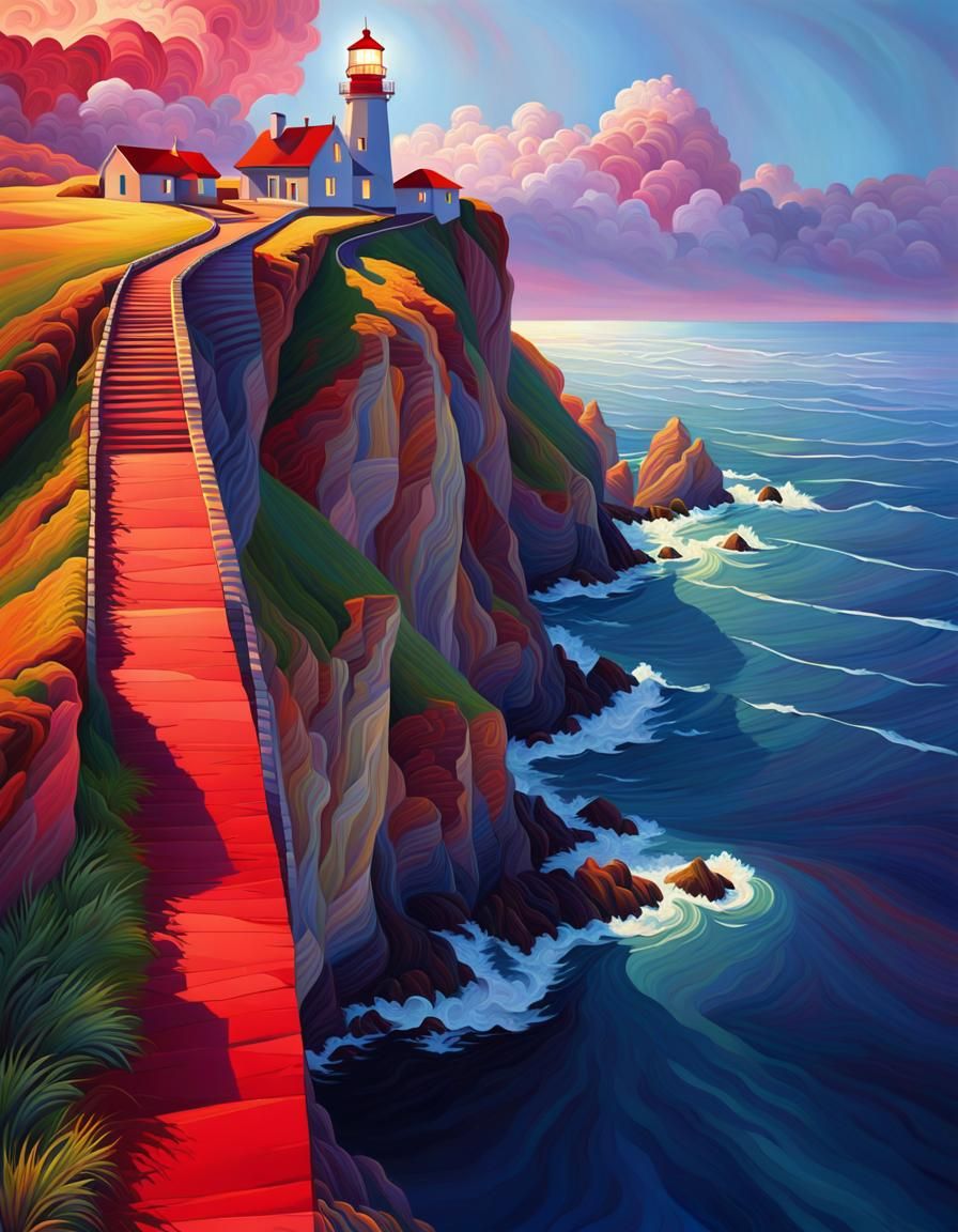 Lighthouse on Cliff in Expressionist Neo-Impressionism Style