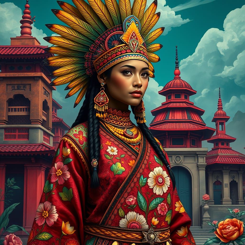 Aztec Warrior Princess in Vibrant Anime Style