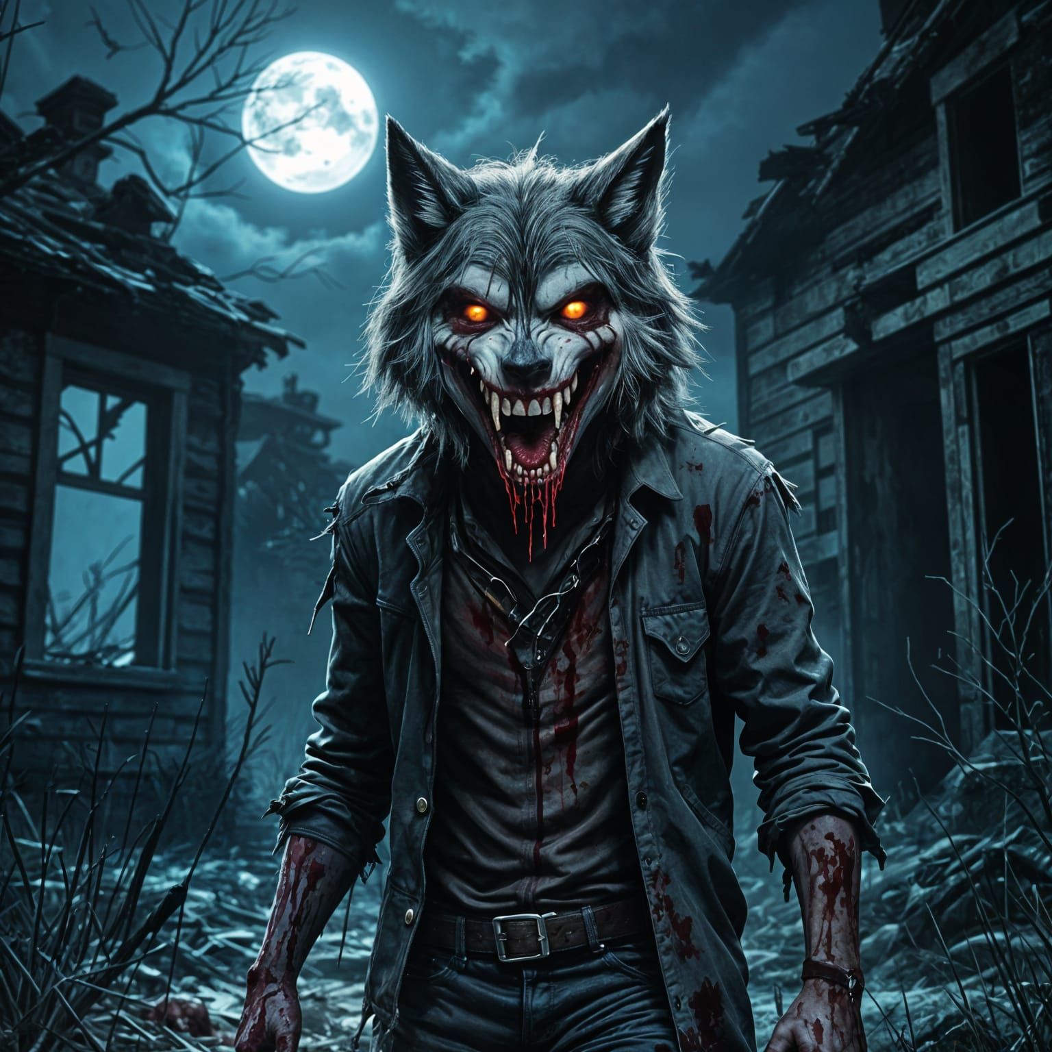 Creepy Teen Wolf Bares Bloody Teeth in Abandoned Setting