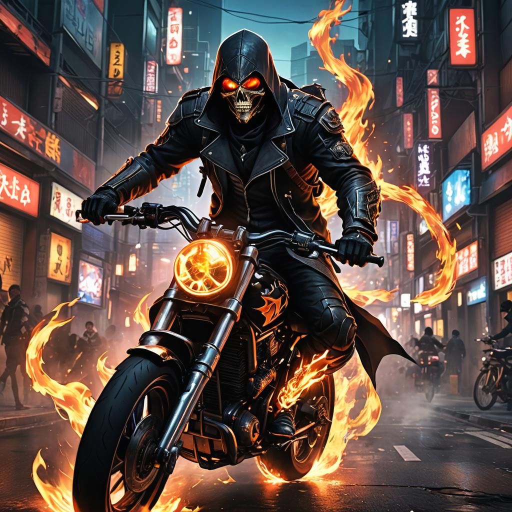 Assassin's Creed Ghost Rider in Cyberpunk Tokyo