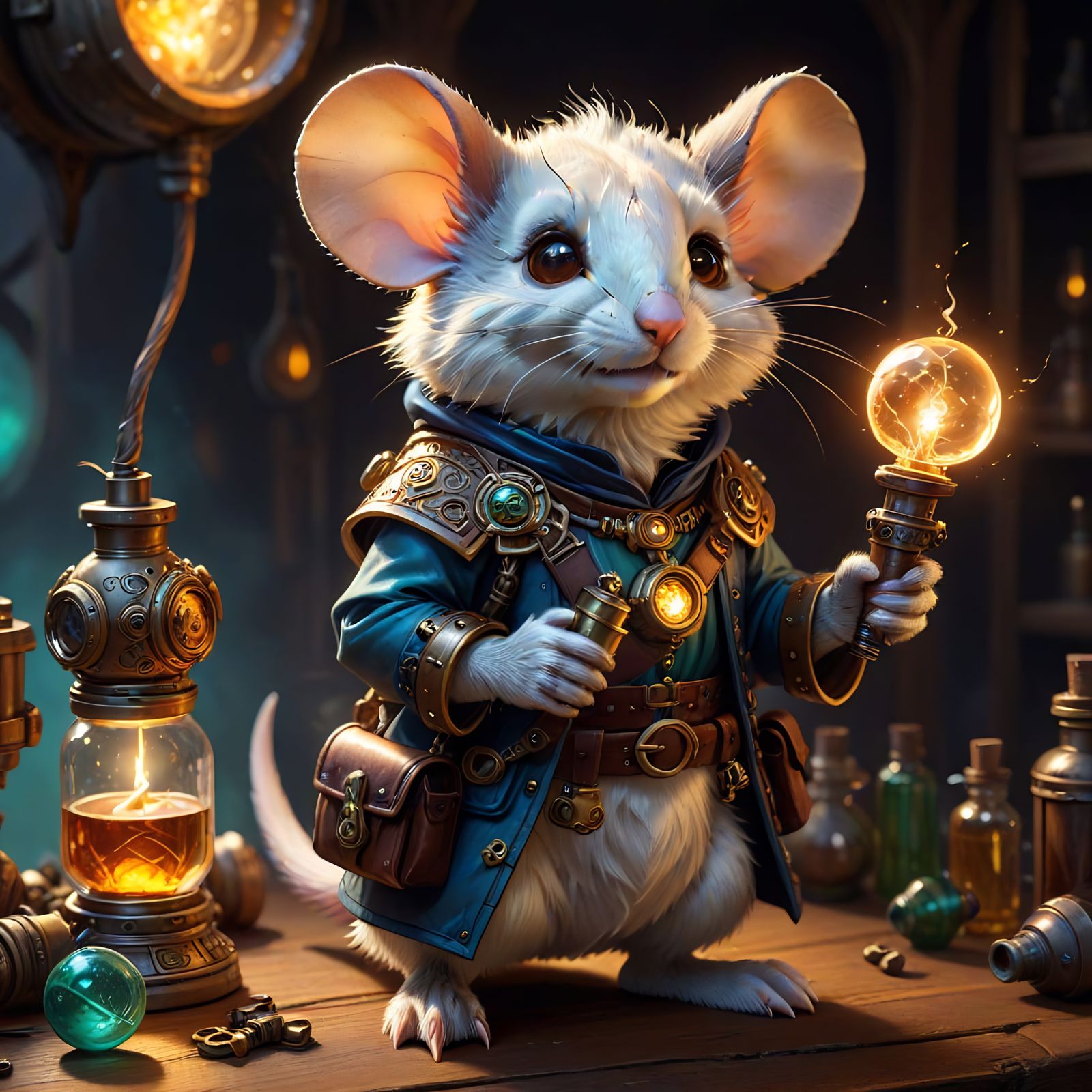 Vibrant Anthro-Furry Mouse Artificer Holds Shining Bomb with...