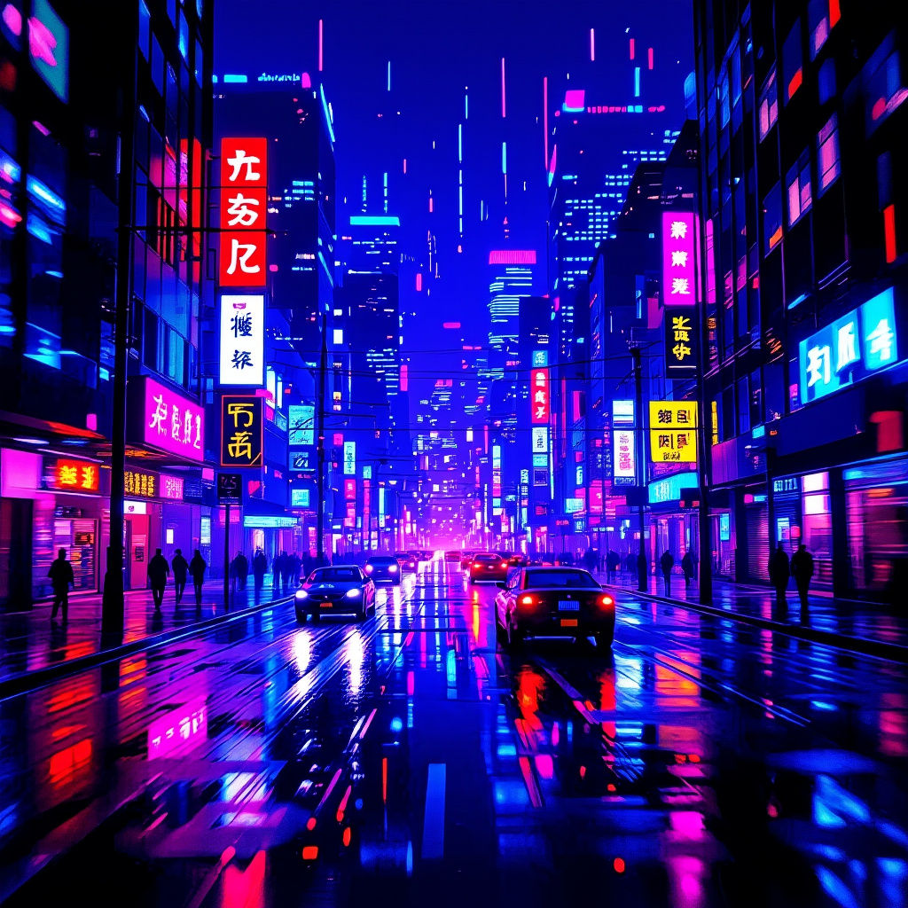 Worn Cityscape at Night with Retro Glitch Effect