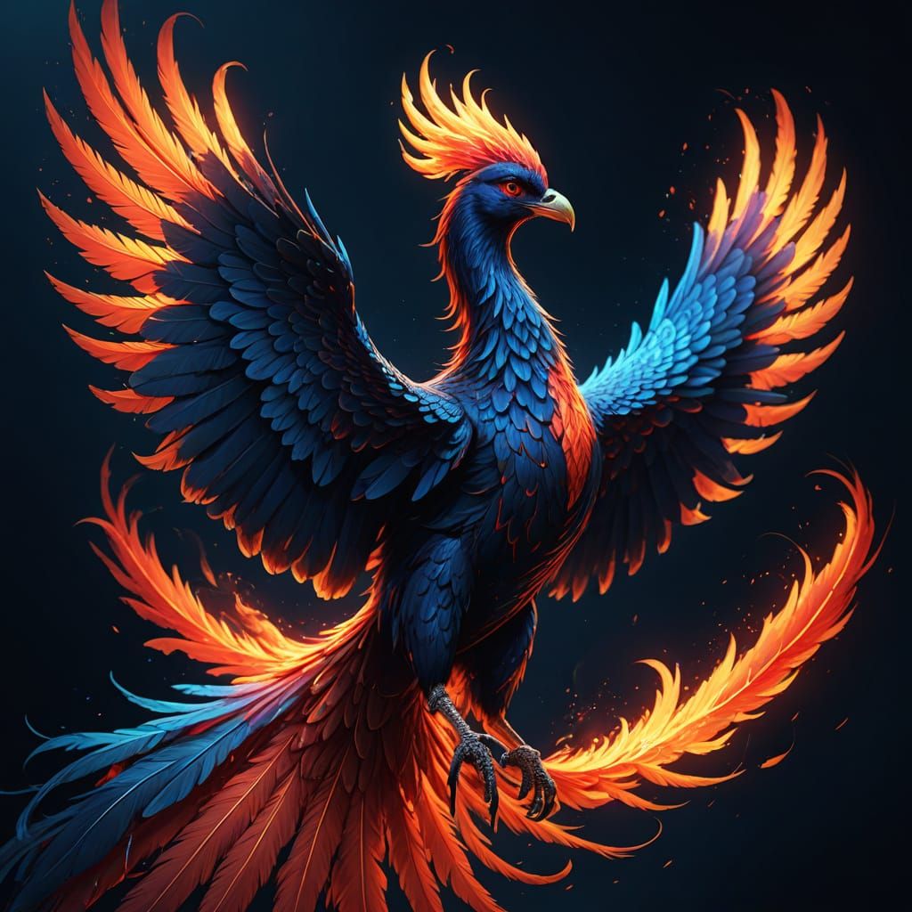 Fiery Phoenix Bird in Dramatic Digital Painting