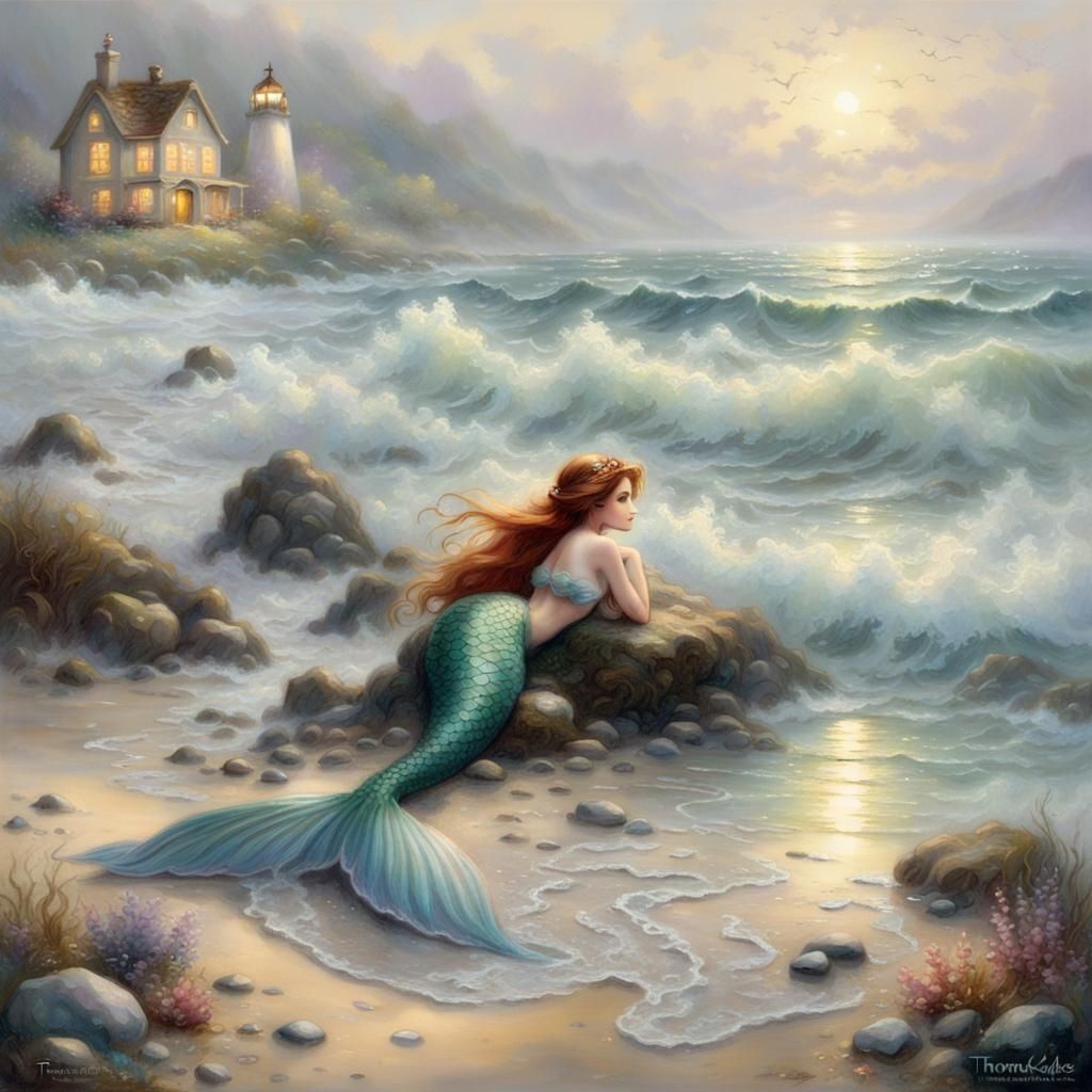 Chibi Mermaid Washed Ashore in Ethereal Style