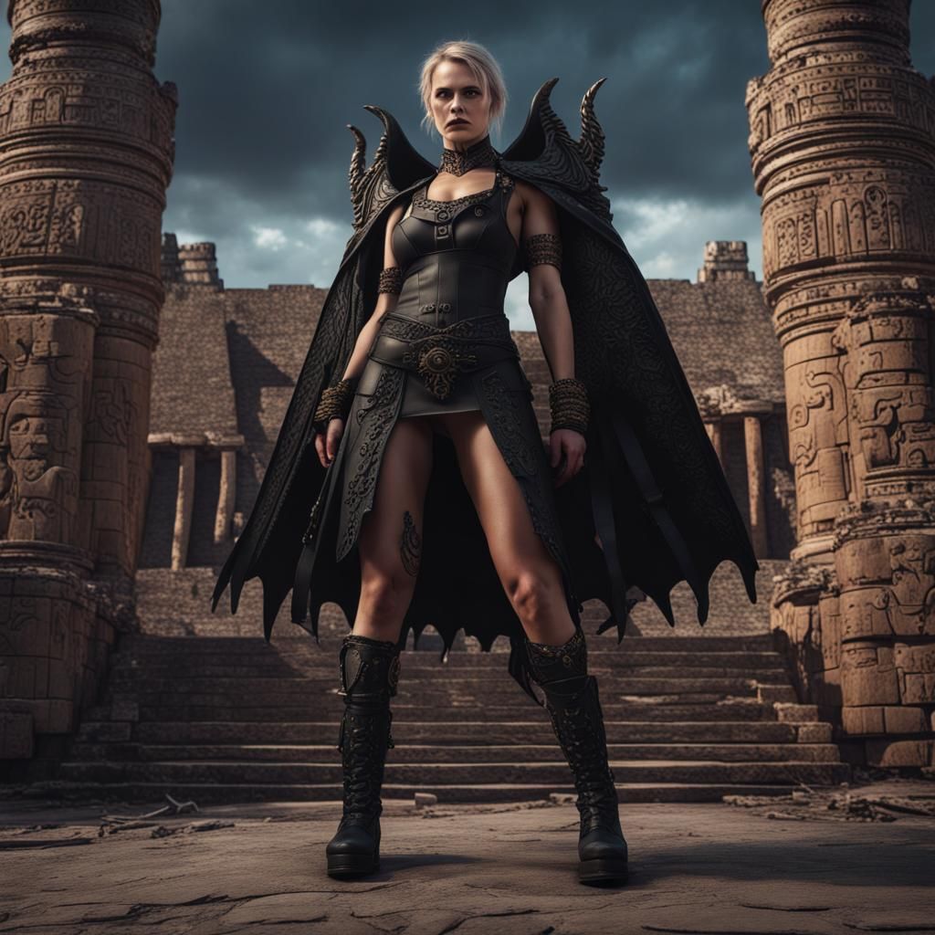 Gothic Demoness Visits Chichen Itza: Fantasy Concept Art