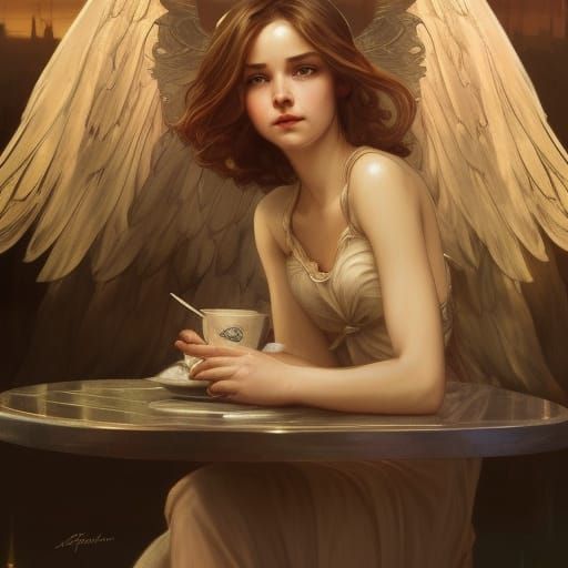 Twilight Angel Portrait in Art Nouveau Style