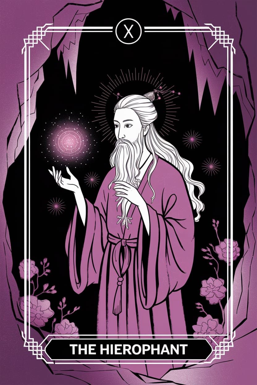 The Hierophant in Chinese Ink Painting Style