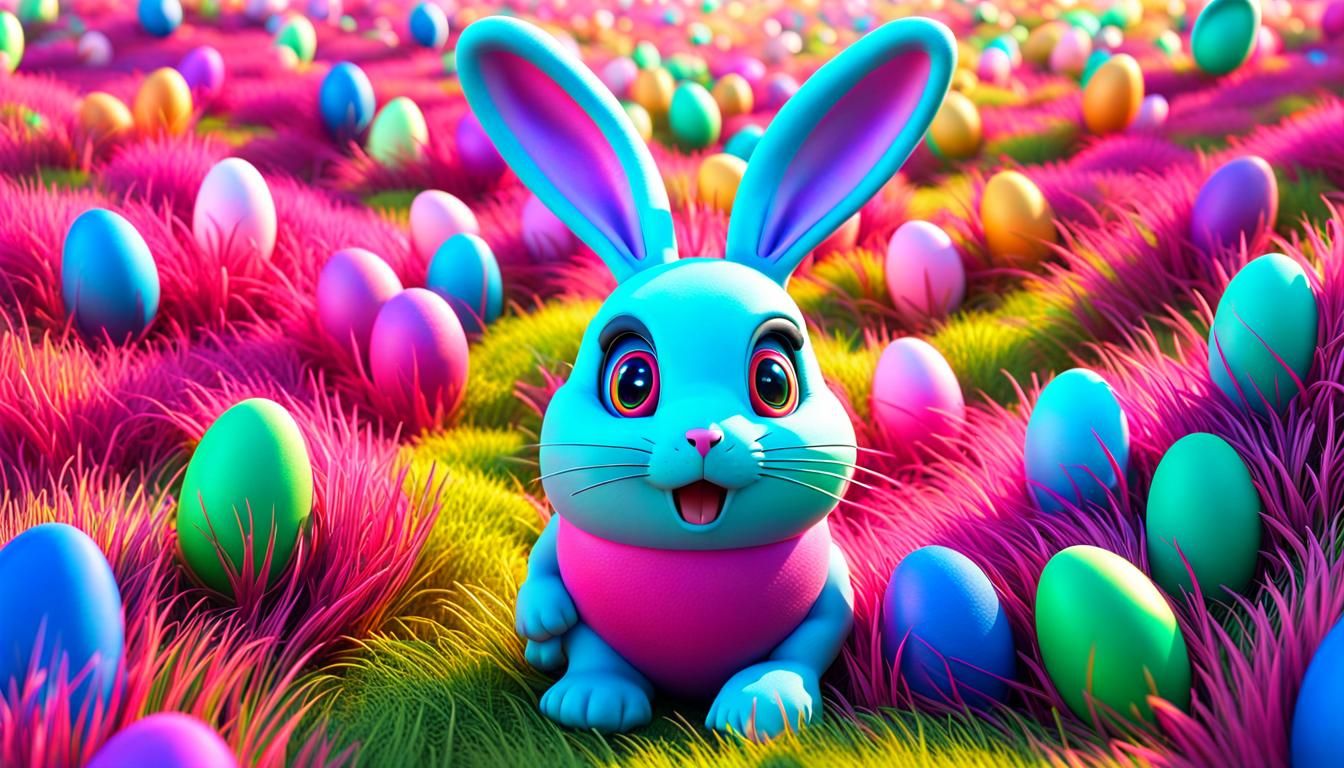 Surreal Multicolored Bunny in Dreamland, Psychedelic Art