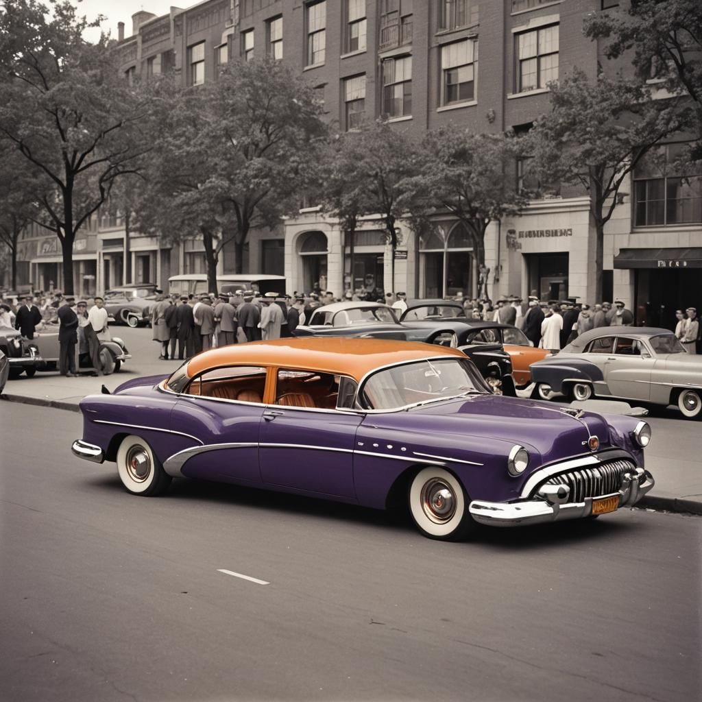 Vintage 1950s Buick in Purple and Orange