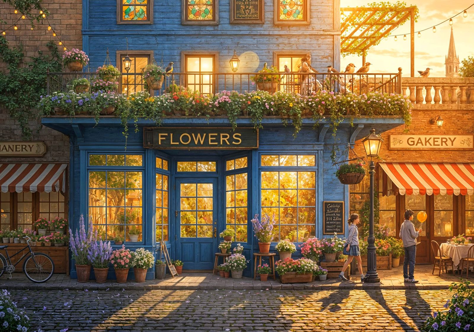 Charming Flower Shop in Golden Hour Light