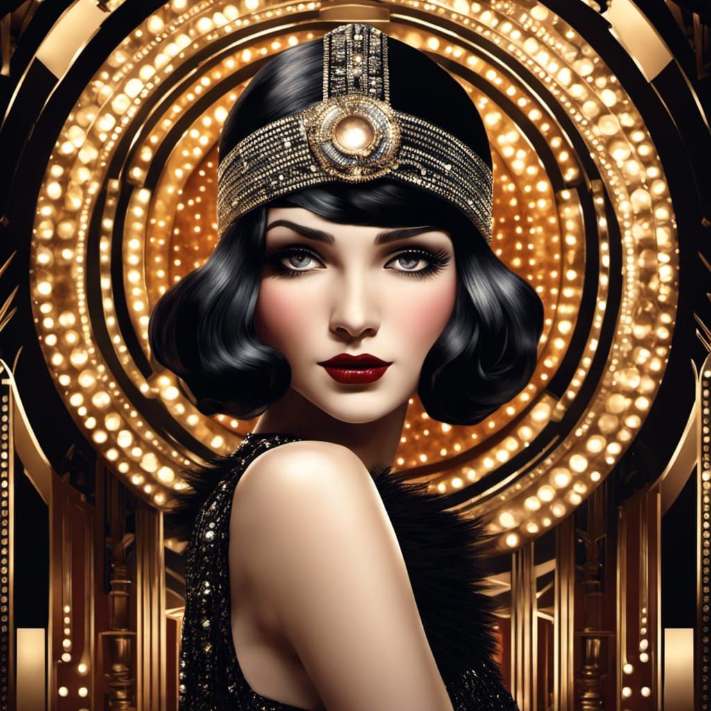 Detailed Art Deco Flapper Girl in 1920s Style
