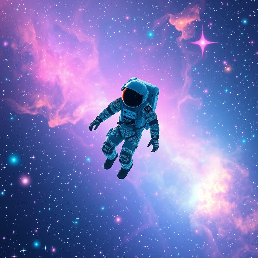 Ethereal Astronaut Drifts Through Glowing Nebula