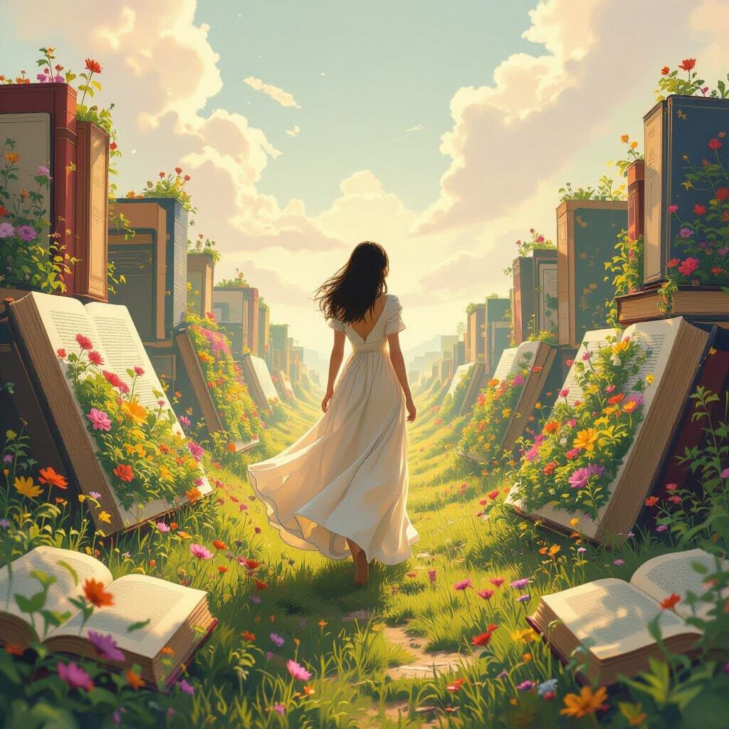 Surreal Book Garden Landscape in Miyazaki Style