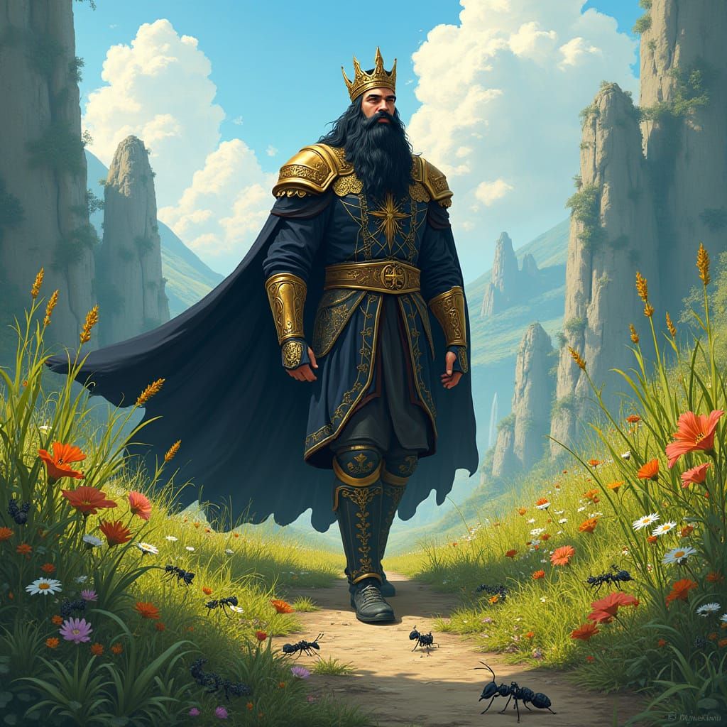 Regal King Walks Through Vibrant Ants Valley
