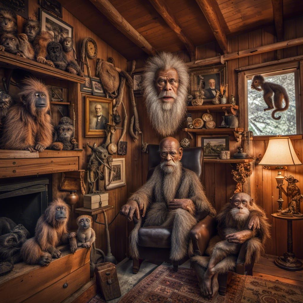 Surreal Taxidermy Freud in Cozy Cabin