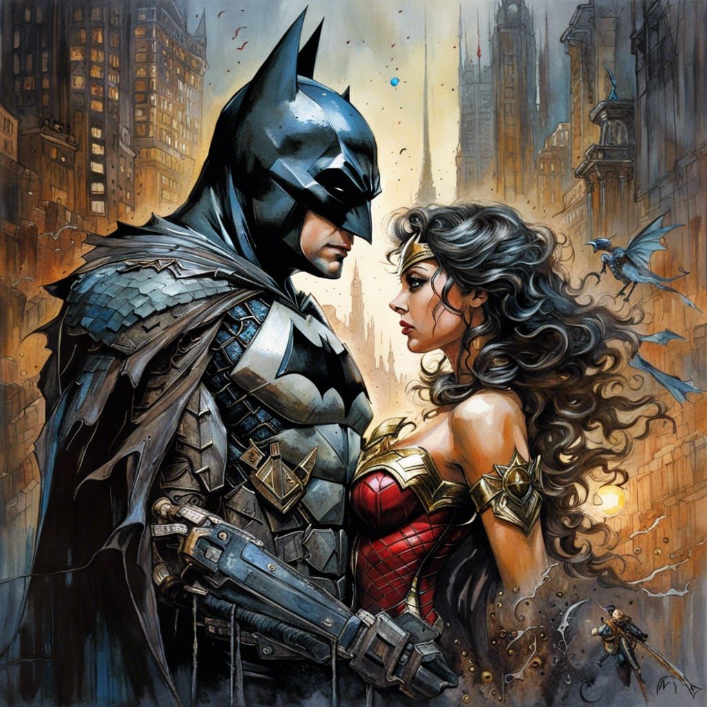 Batman and Wonder Woman in Dark Fantasy Style