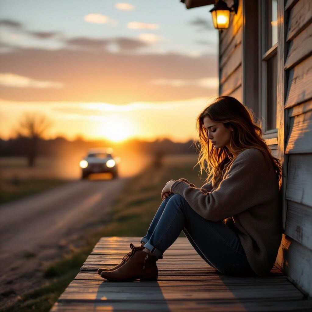 Young Woman Left Behind at Sunset