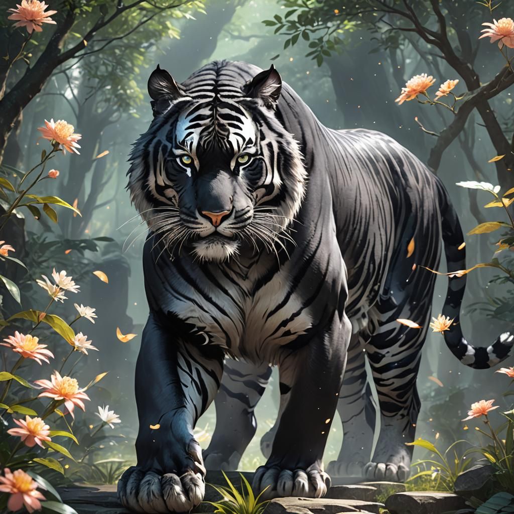 Magical Black Tiger in 3D Anime Style