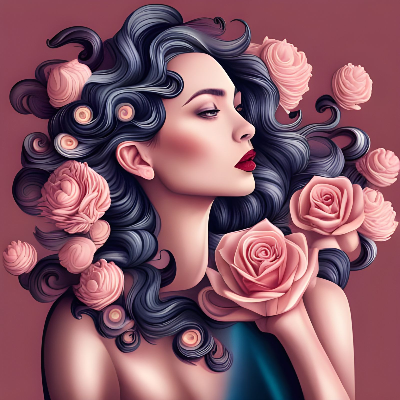 Woman with Roses: Abstract Vector Fractal Art