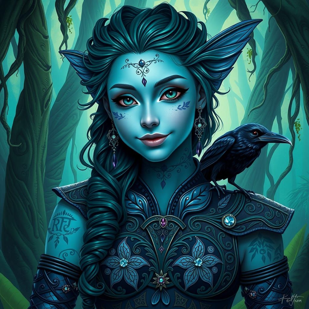 Whimsical Merfolk Warlock in Iridescent Armor