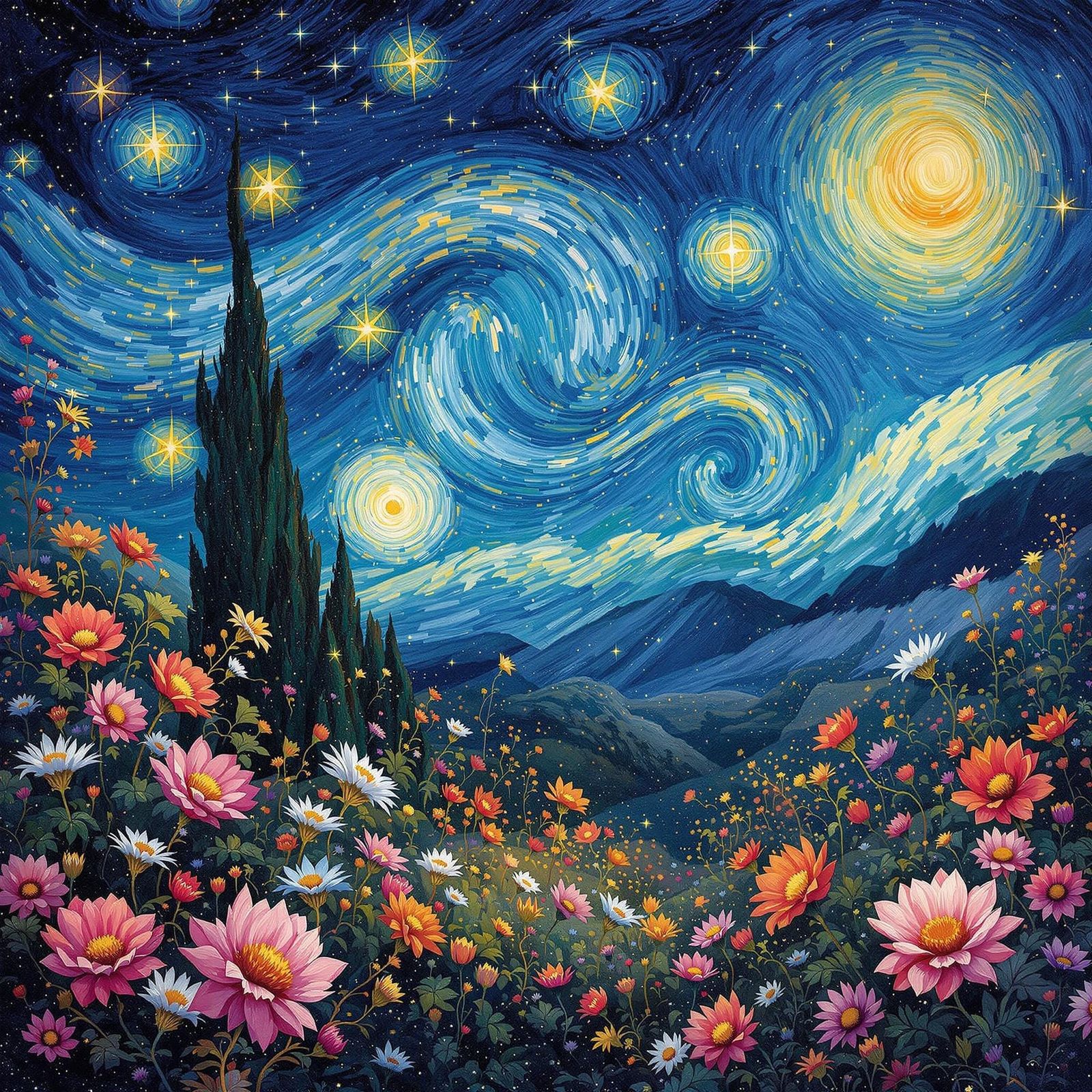 Dreamy Starry Night Blooms with Whispers of Wonder