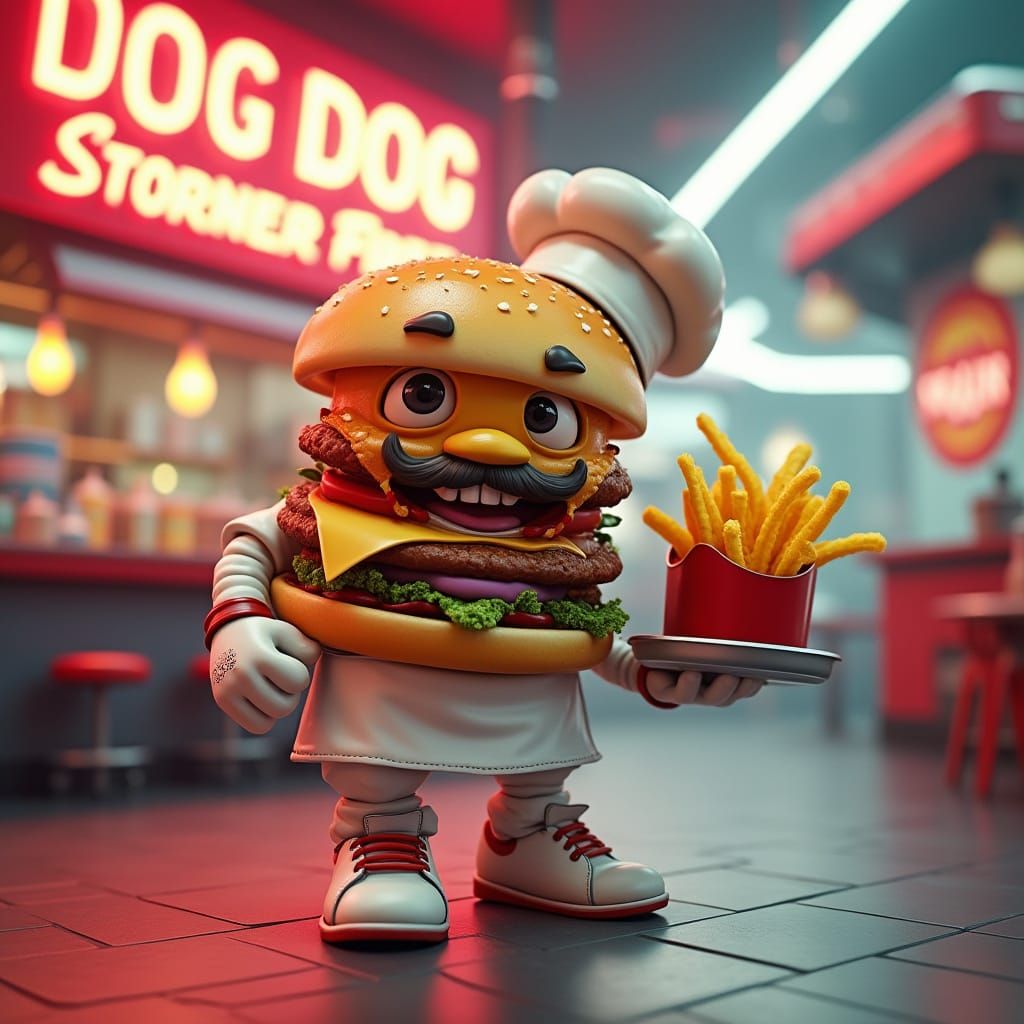 Miniature Chef Battles in a Futuristic Fast Food Arena