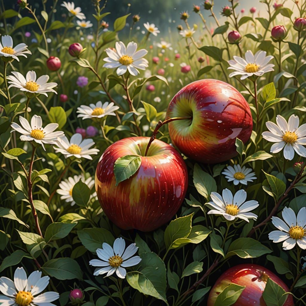 Apple in Wildflowers Concept Art Splash Style