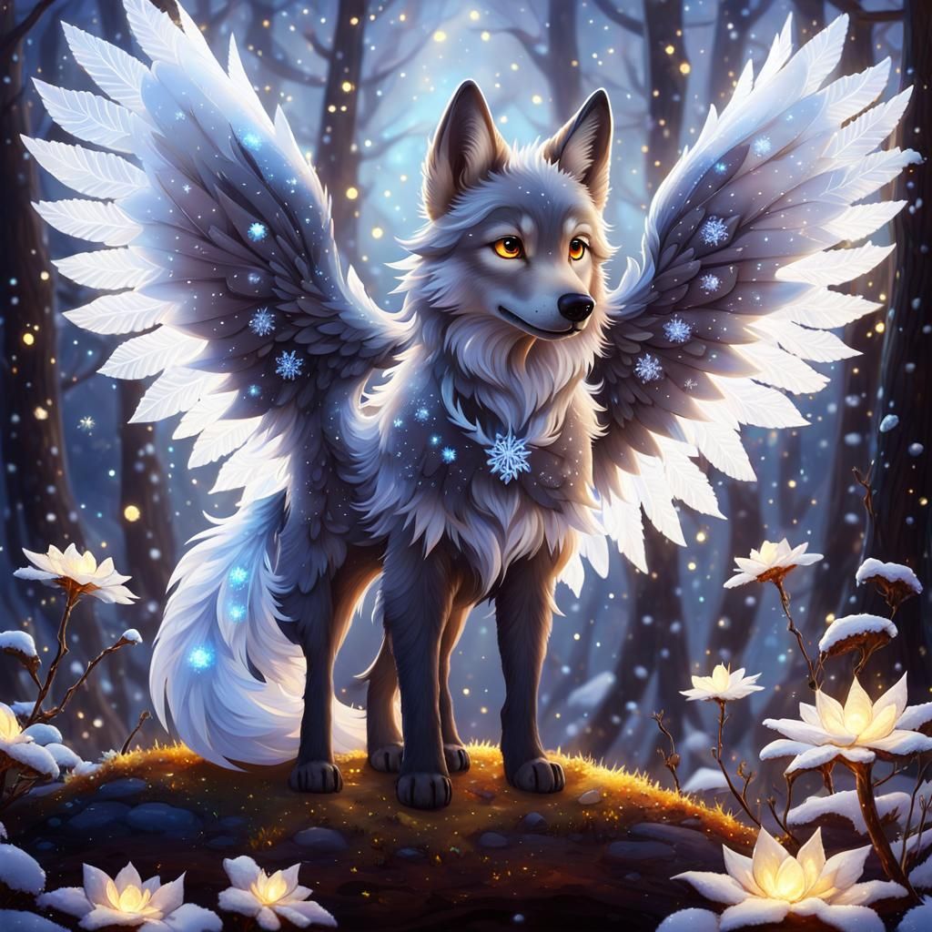 Pixar Style Adorable Winged Wolf in Autumn