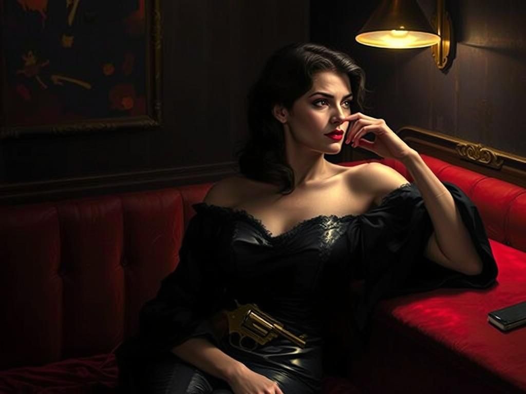 Film Noir Femme Fatale with Vintage Revolver