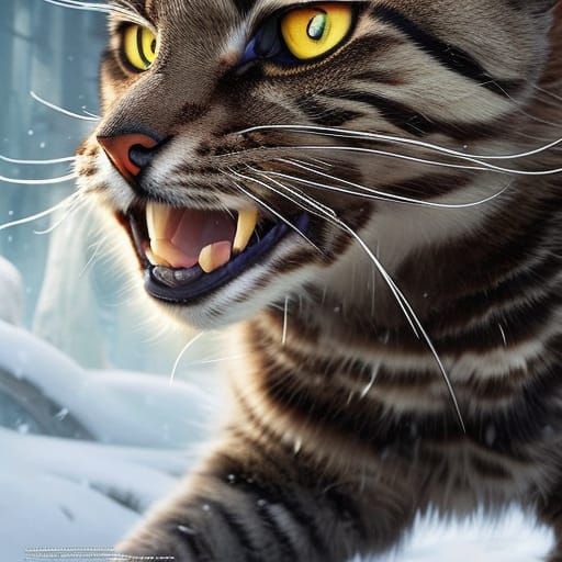 Armored Cat Warrior in Snowy Scene