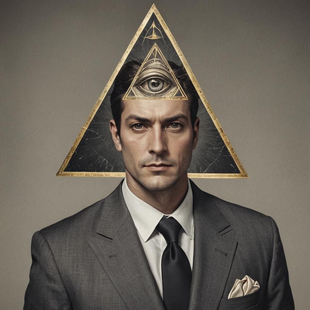 Illuminati Symbol Head on a Man in Suit