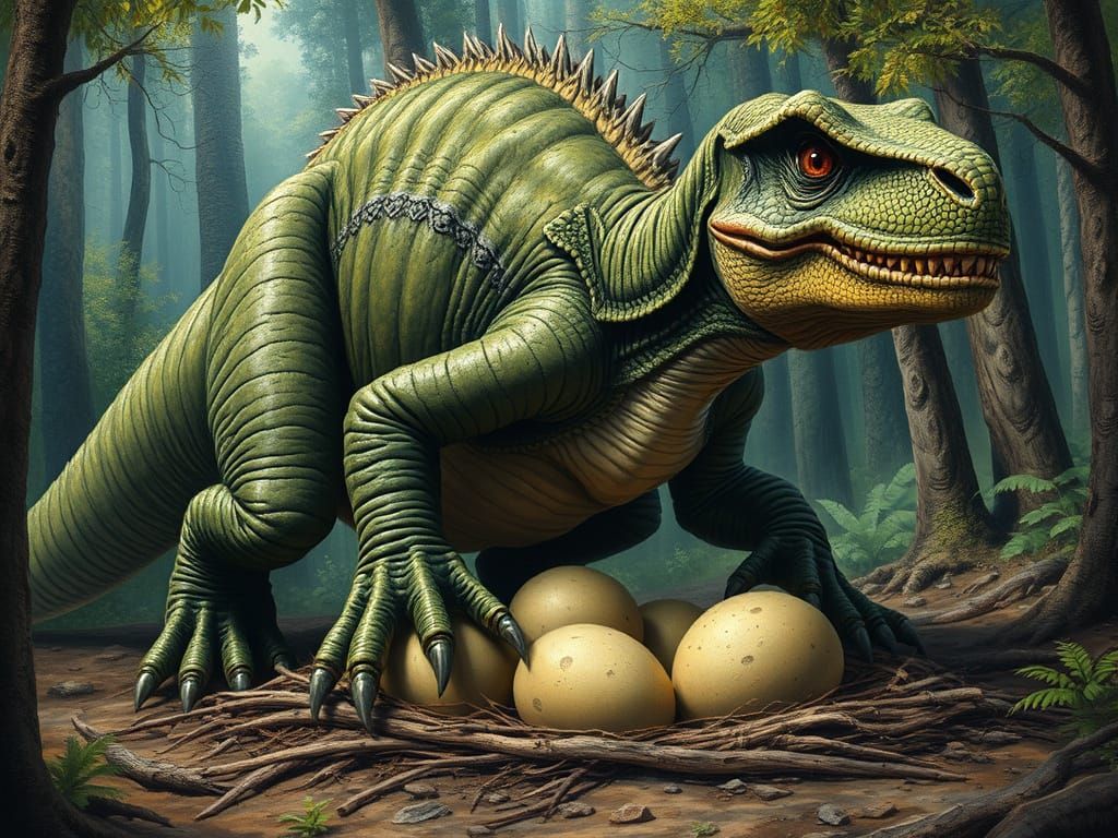 Maternal Prehistoric Beast Guards Ancient Eggs