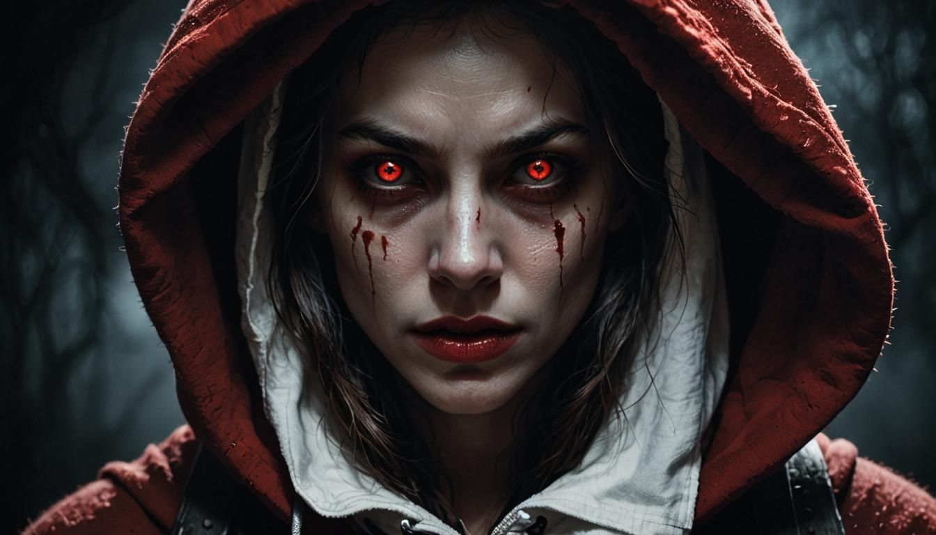 Hooded Woman with Werewolf Scars in Dark Surrealism
