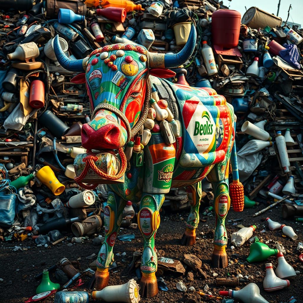 Recycled Cow Sculpture as Matte Fantasy Art