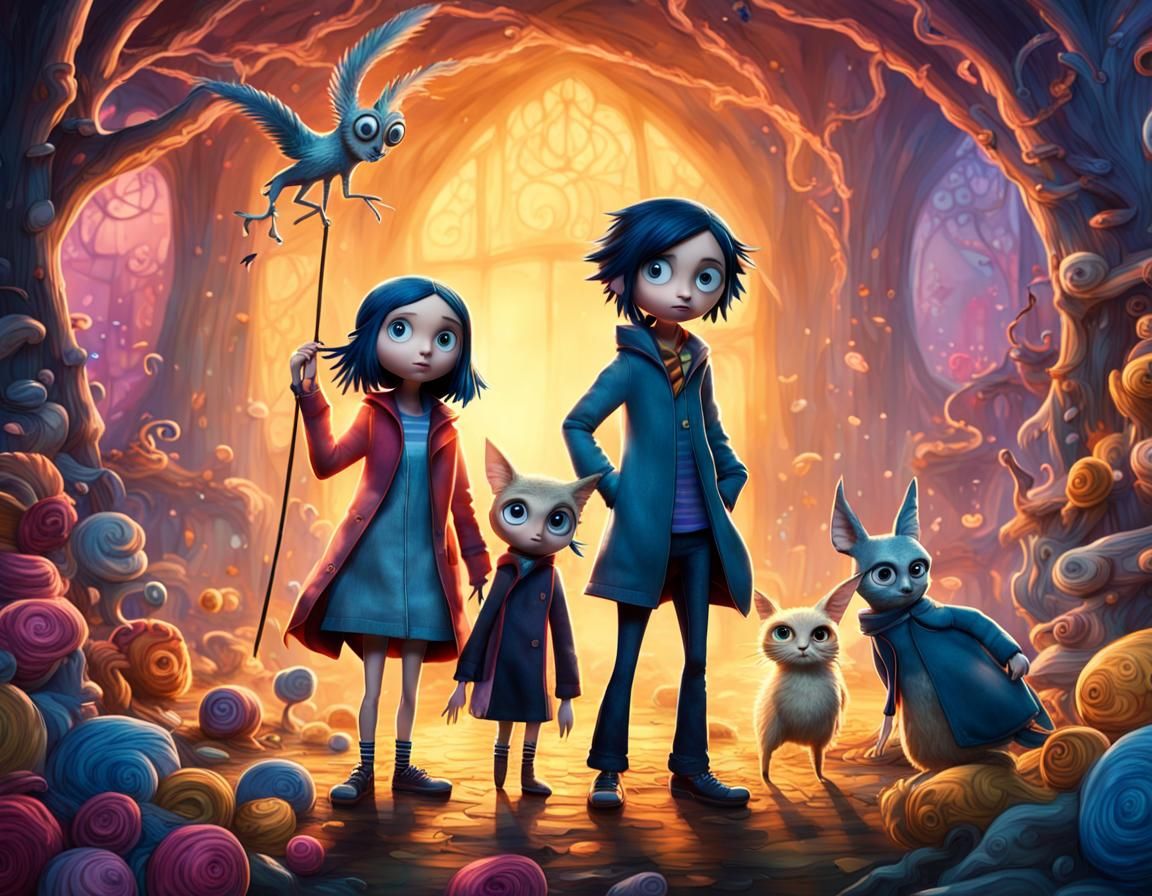 Coraline, Alice, and Harry Potter in Wonderland