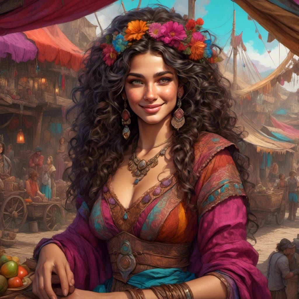 Detailed Gypsy Woman in Fantasy Landscape
