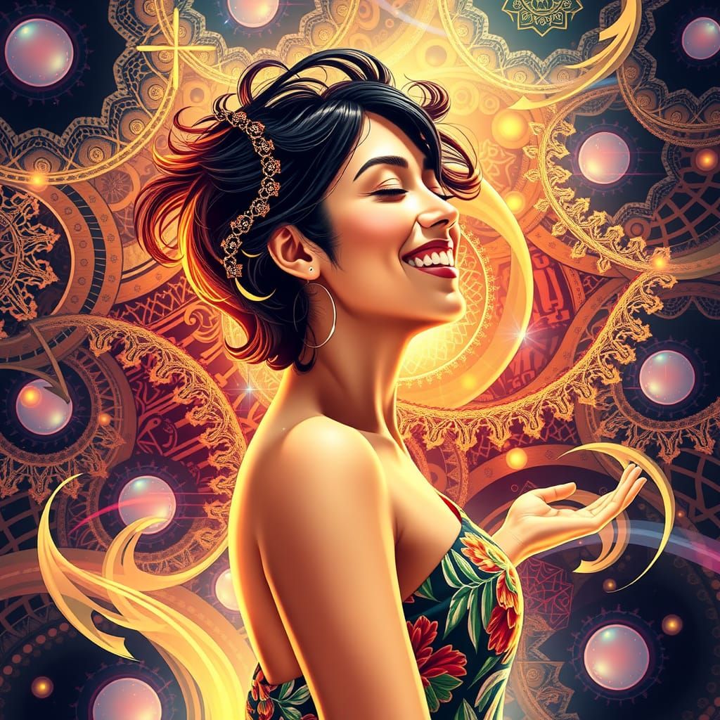 Woman Dancing in Abstract Fractal Universe