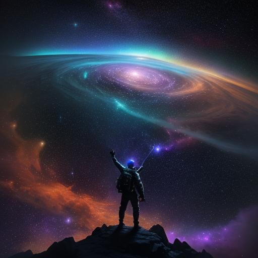 Cosmic Wanderer at Nebula Edge in Van Gogh Style