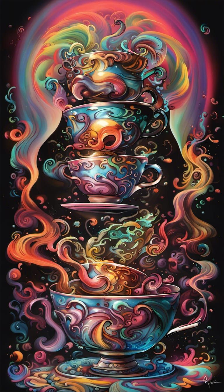 Magical Tea Time with Pixies in Graffiti Style