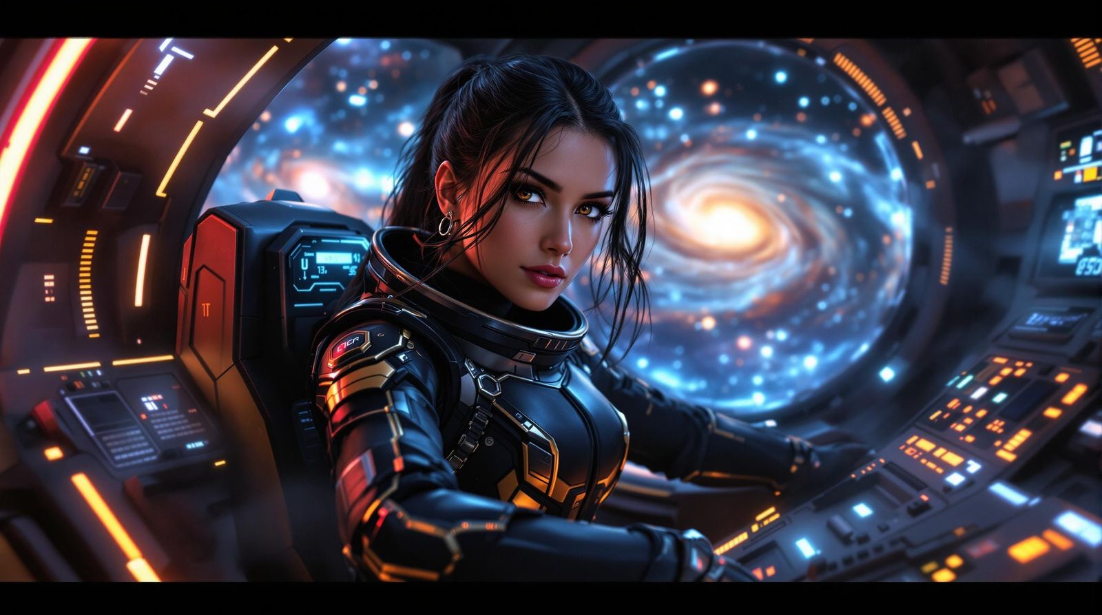 Venezuelan Pilot in Futuristic Cockpit, Sci-Fi Realism