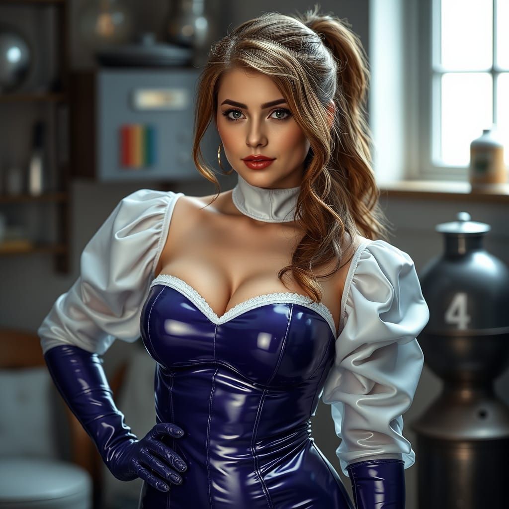 Ultra-Realistic Housekeeper in Latex Outfit