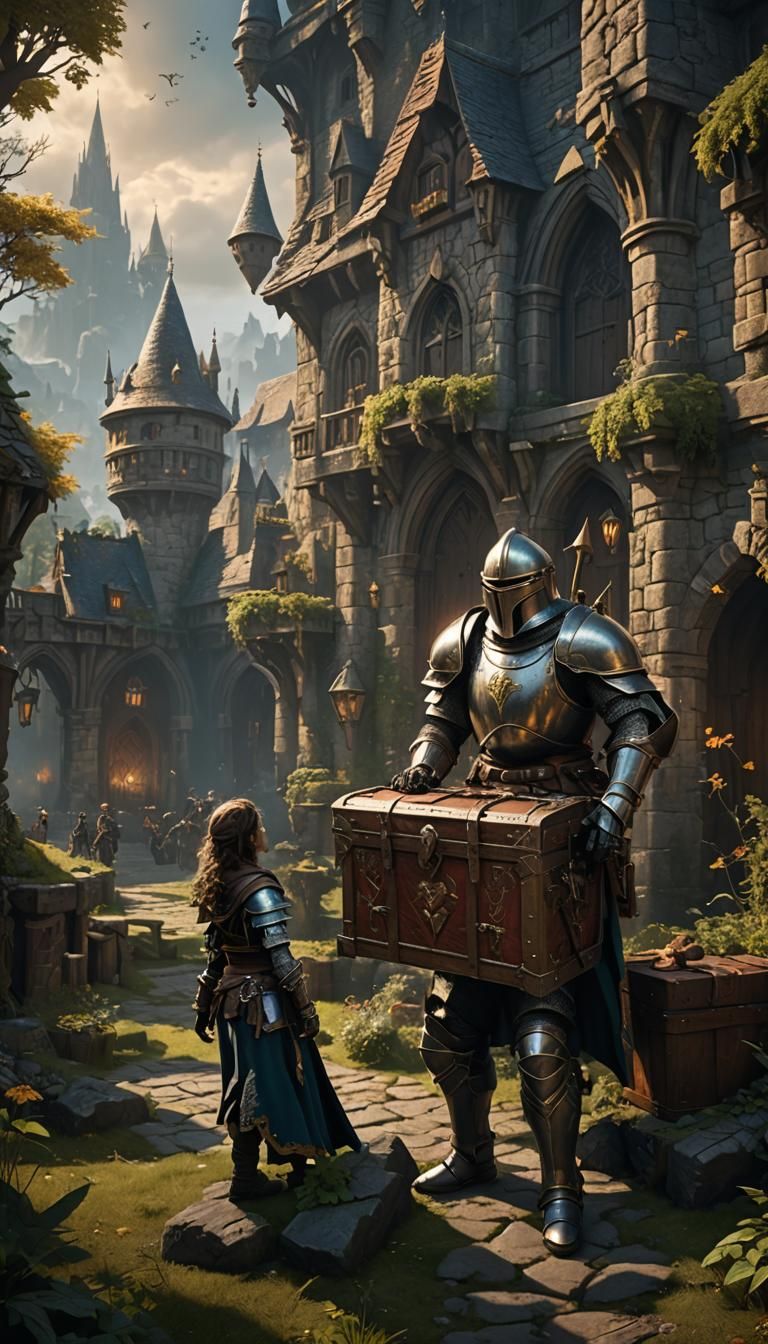 Fantasy Knight, Rogue, and Fairy Find Treasure