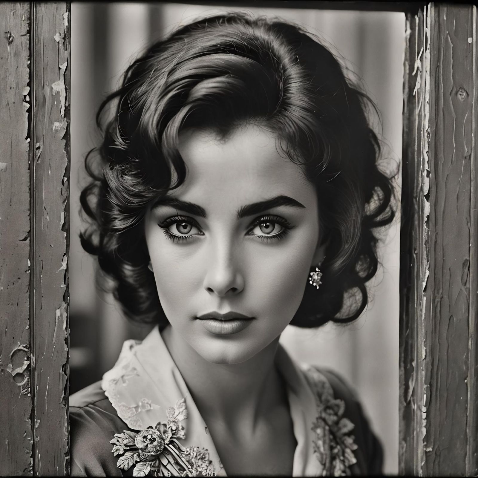 Dramatic Portrait in Black and White with Violet Eyes