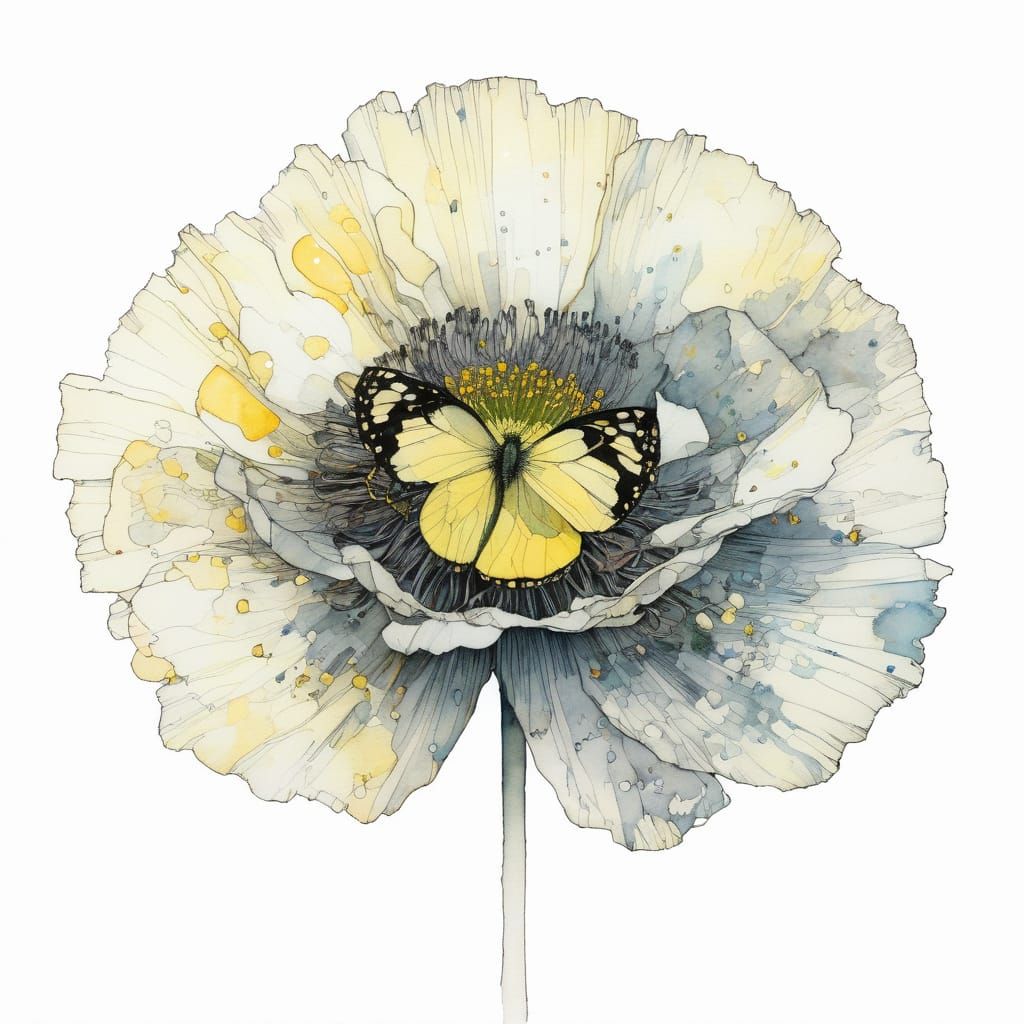 Vibrant Close-Up of a Single Blossom in Watercolour and Ink